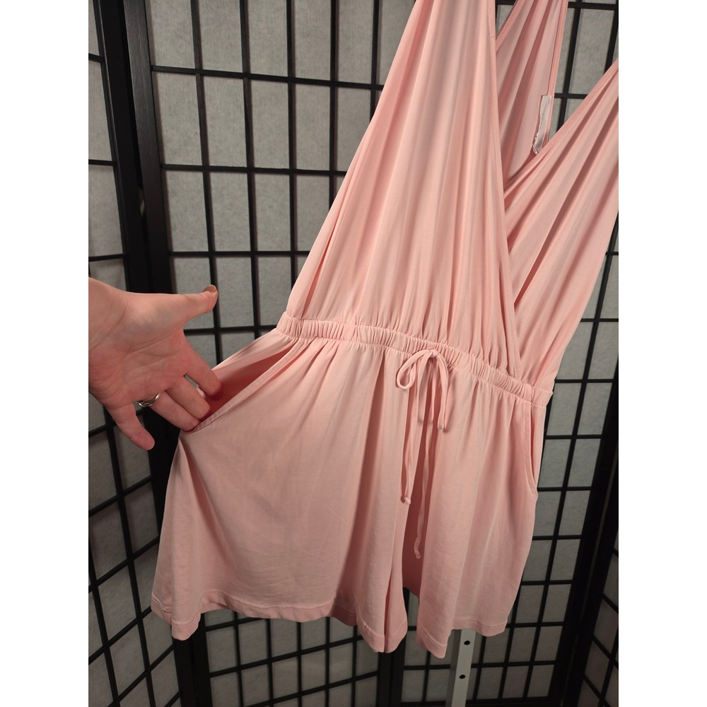 Lush Resort Lounge Coastal Beach Womens Pink Surplice V-Neck Romper G Size L - Picture 2 of 6